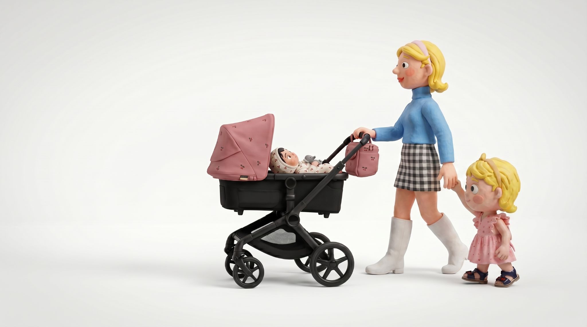 Clay mom + child + stroller